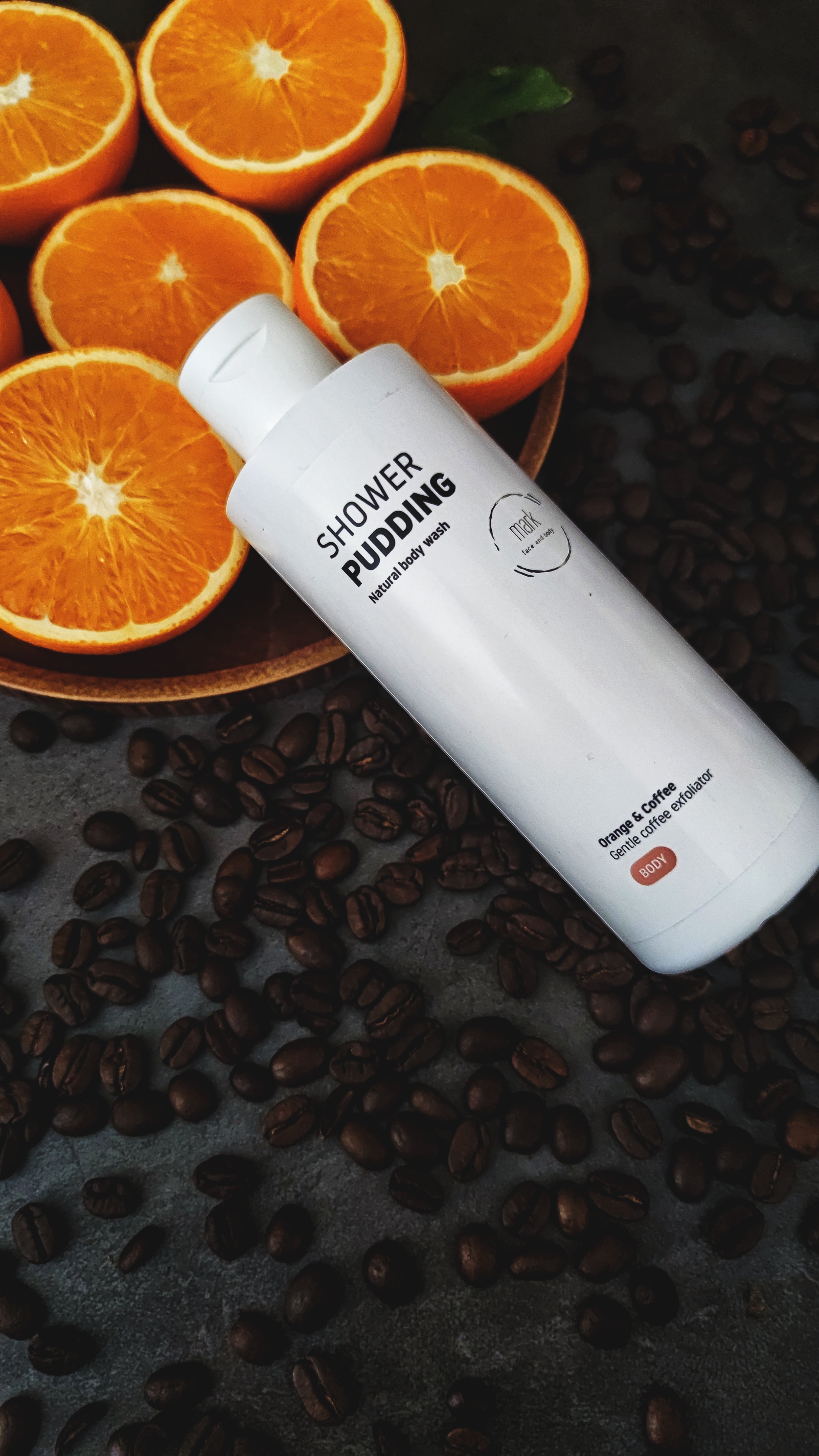 Shower pudding Orange & Coffee - s jemnými kávovými zrniečkami